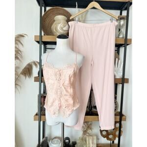 Vintage Victoria’s Secret Gold Label Size Medium Peach Pink Lace Cami Pants Set